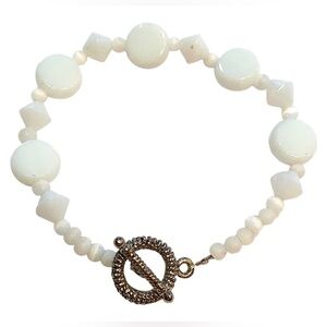 White Beaded Bracelet with Silver Clasp